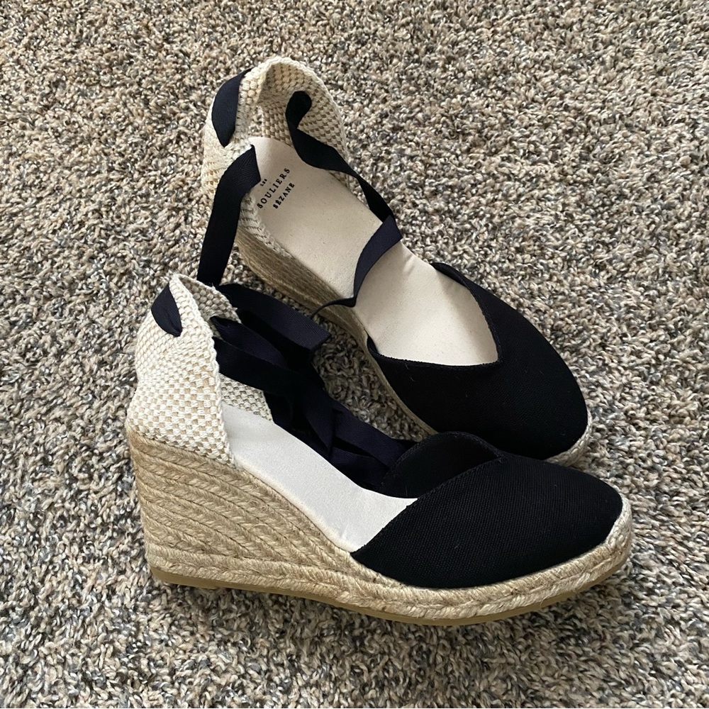 Sezane Diane Espadrilles Heels in Black Canvas - Brand New Unworn in Box